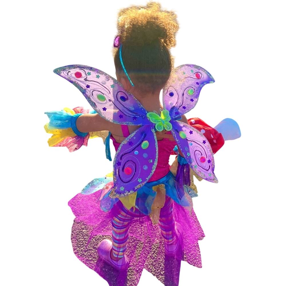 Toddler Girls 3T Fairy Halloween Costume Wings Wand Trick or Treat Mushroom Bag